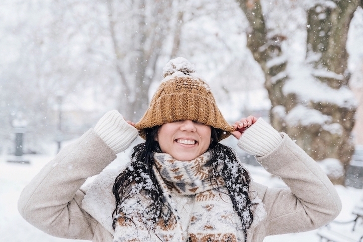 Woman smiling in the snow