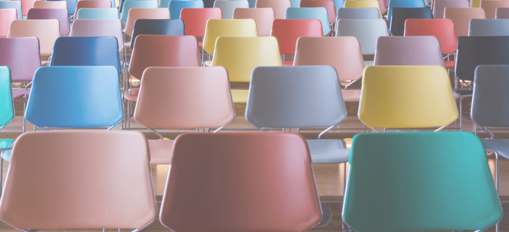 Colorful chairs in rows