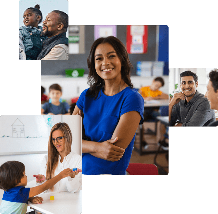 Collage of teachers, parents, and students