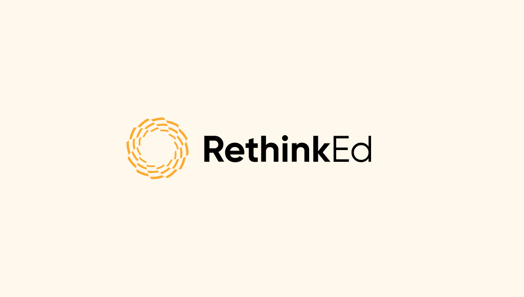 RethinkEd logo with icon on light orange background