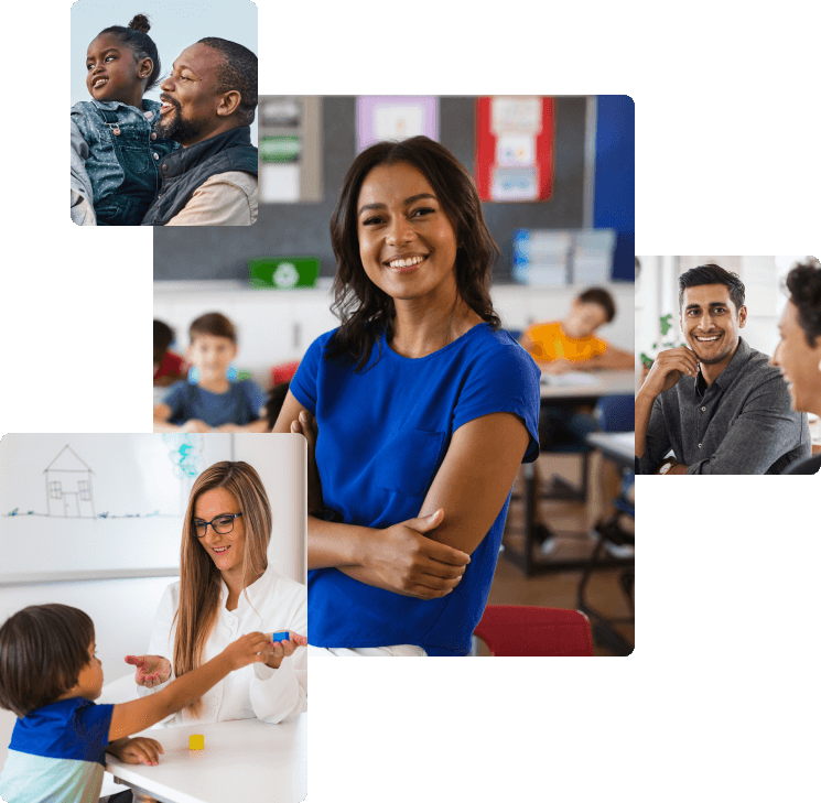 Collage of teachers, parents, students, and BCBA